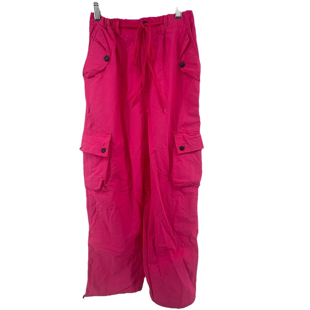 90s Y2K Style Streetwear Hot Pink Cargo Adjustable Parachute Pants Barbie S-SPOT